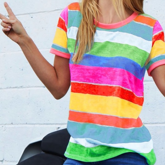 Trindy Clozet Boutique Tops - Madelyn's Multi Striped Burnout Tee